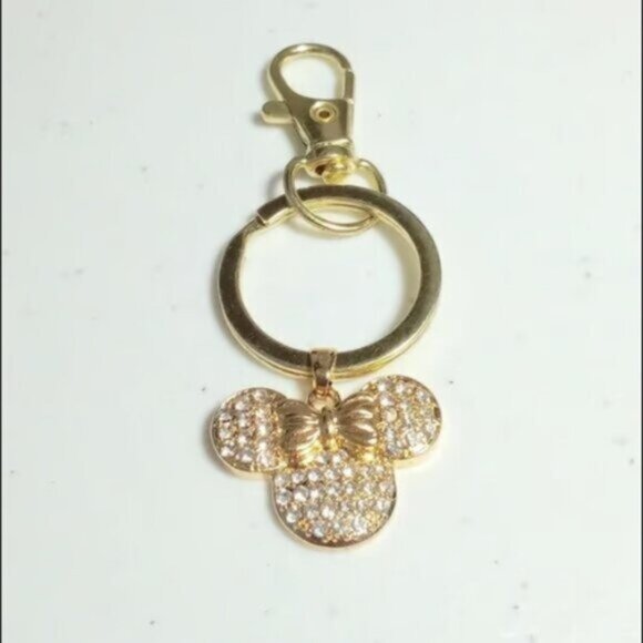 Minnie Mouse Disney Gold Tone Cubic Zirconia Studded Pendant Key Chain New - Picture 1 of 3